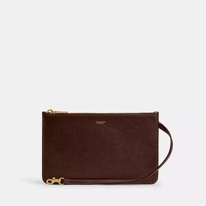 Coach New York Zip Pouch Wristlet Wallet Brass/Maple Natural Grain Leather NWT